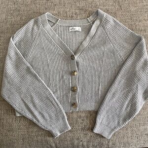 Hollister Cropped Cardigan Gray Small - 100% Cotton
